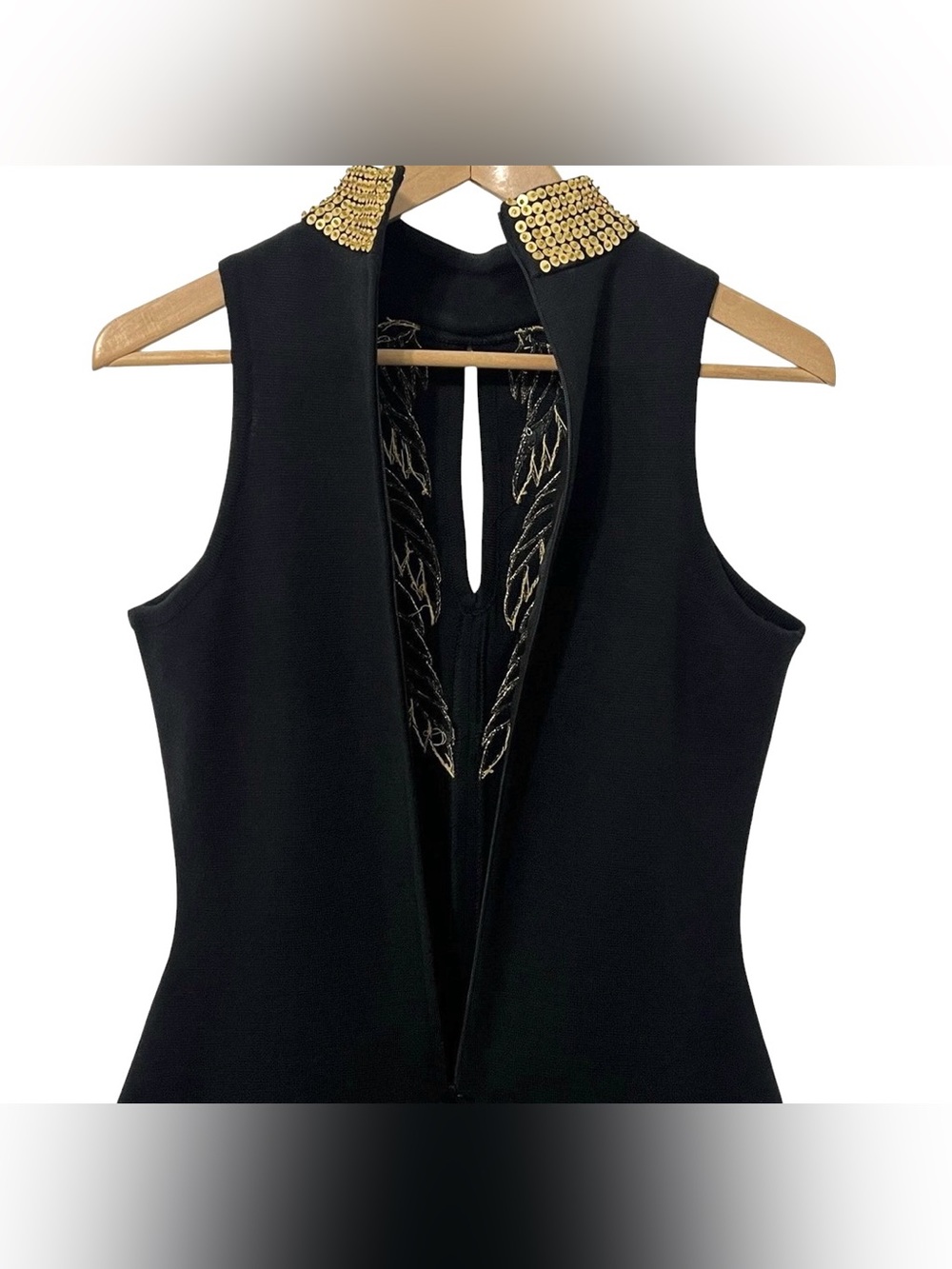 Bob Mackie Grecian Appliqué Sequin Leaf Choker Keyhole Cocktail Maxi Dres - Picture 12 of 13